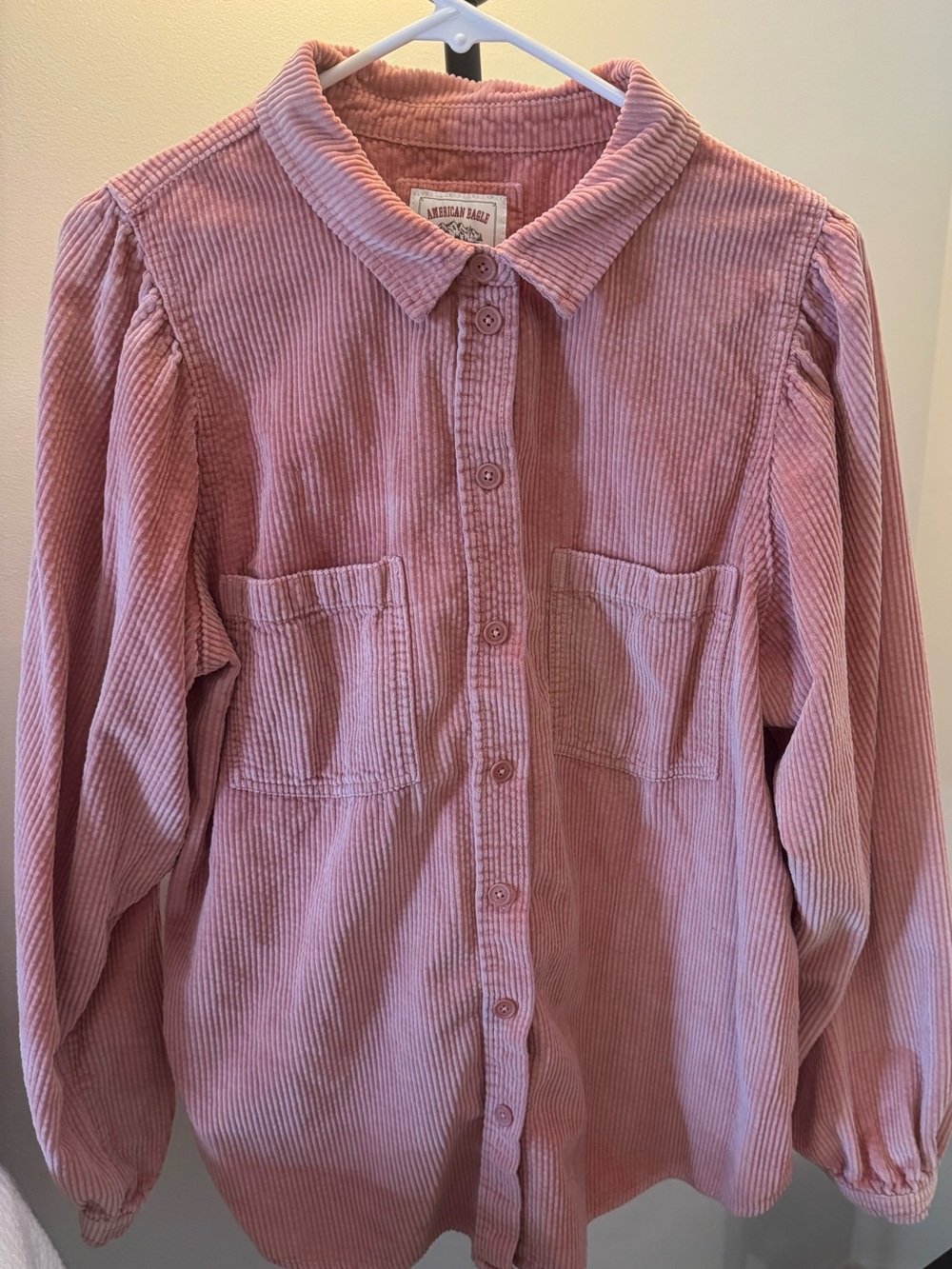 American Eagle Outfitters Pink Corduroy Button-Front Shirt Jacket